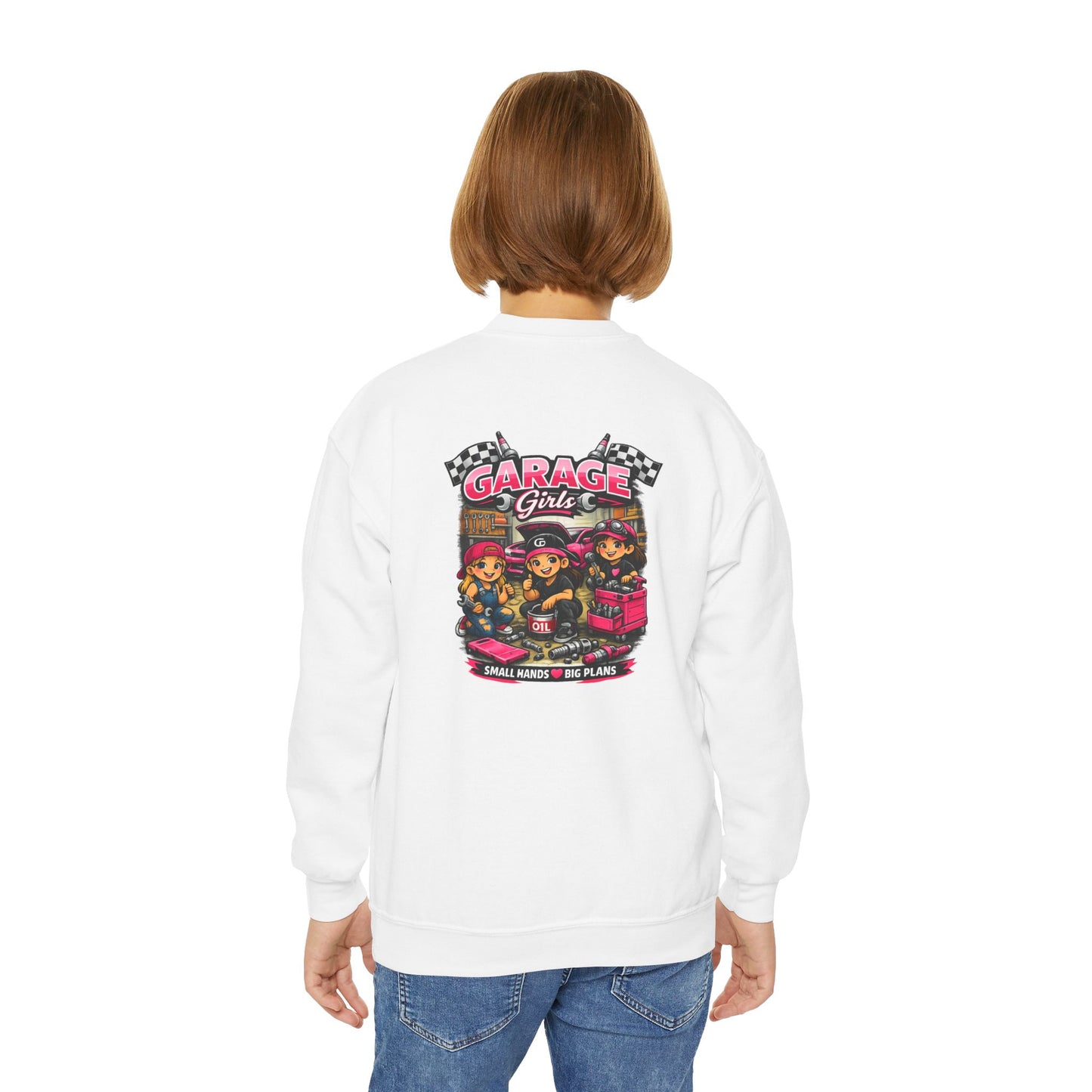 Youth Sweatshirt — 'Garage Girls' Retro Auto Club Crewneck