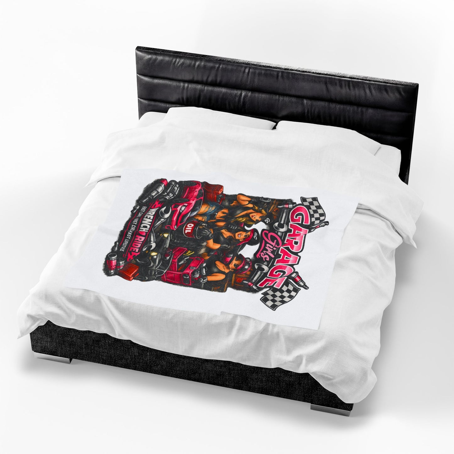 Garage Girls™ Velveteen Plush Blanket — Wrench & Ride Edition