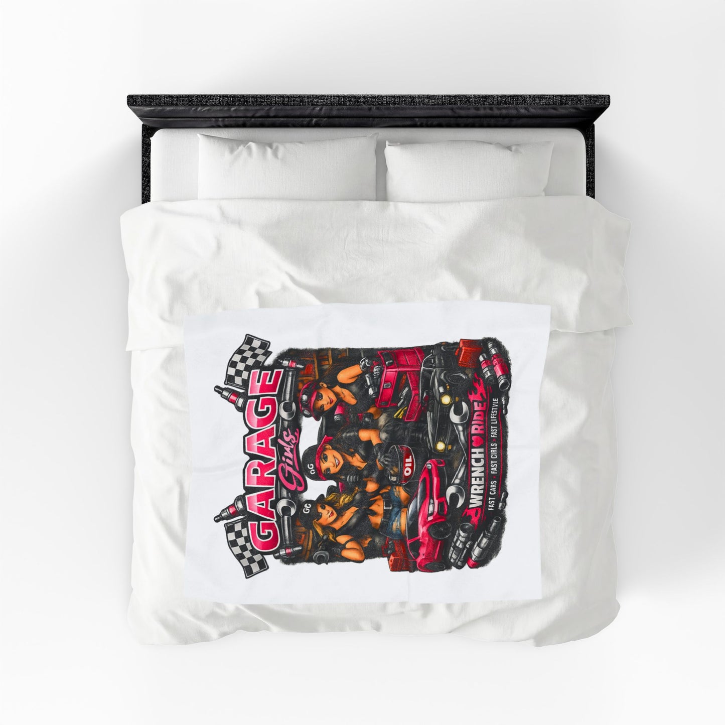 Garage Girls™ Velveteen Plush Blanket — Wrench & Ride Edition