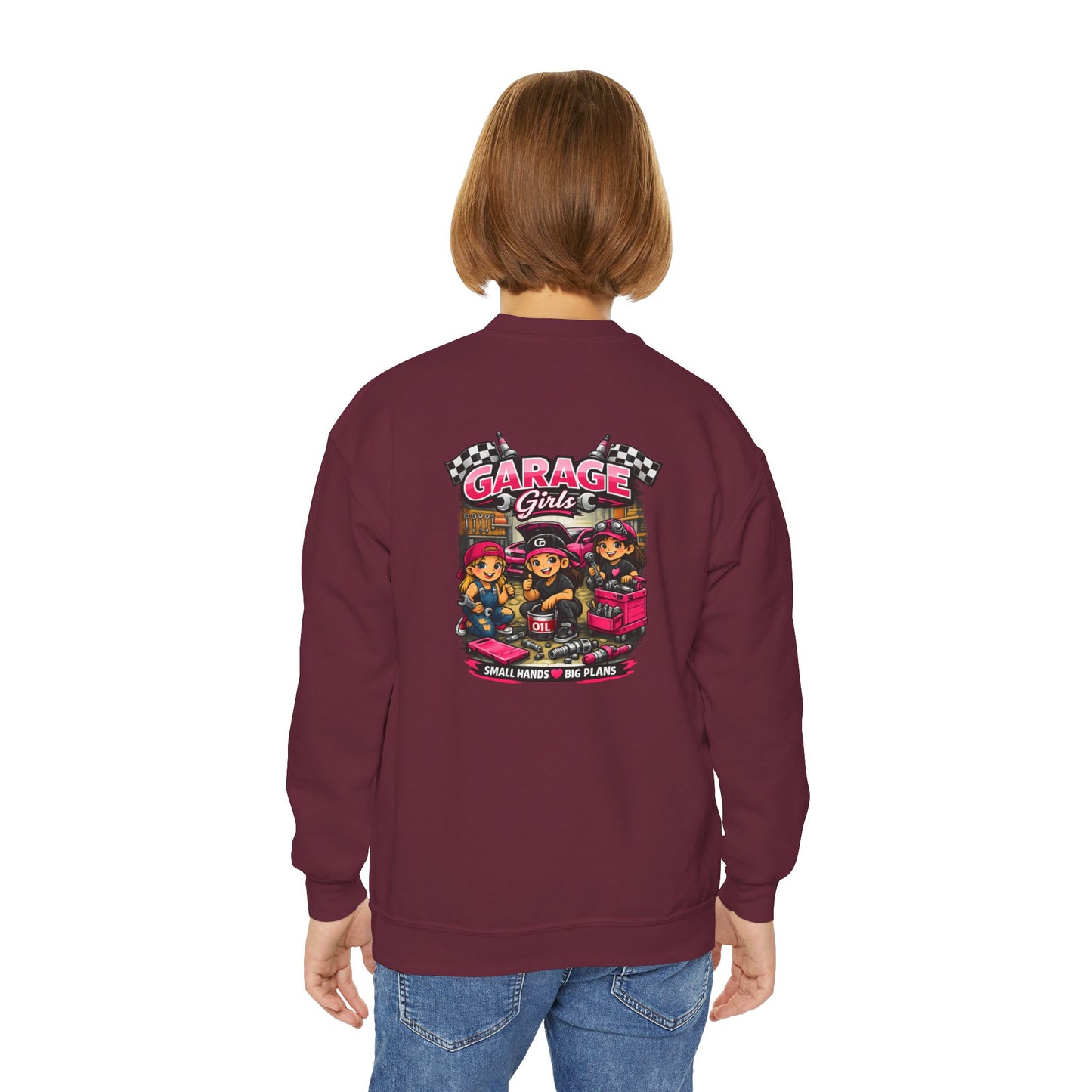Youth Sweatshirt — 'Garage Girls' Retro Auto Club Crewneck