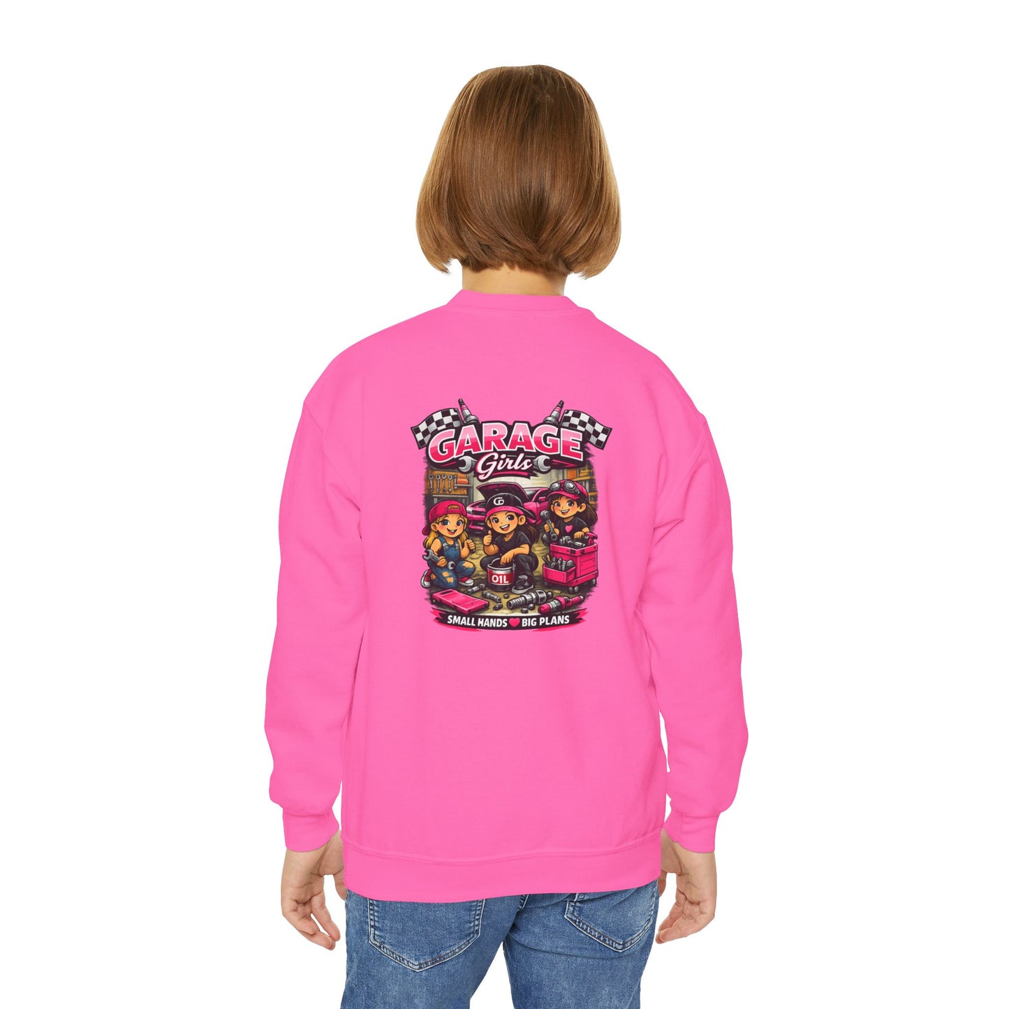 Youth Sweatshirt — 'Garage Girls' Retro Auto Club Crewneck