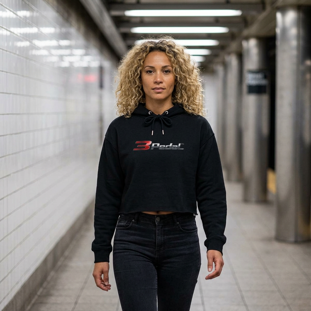 🖤 3Pedal™ Crop Hoodie — Racing Division Women’s Cropped Sweatshirt