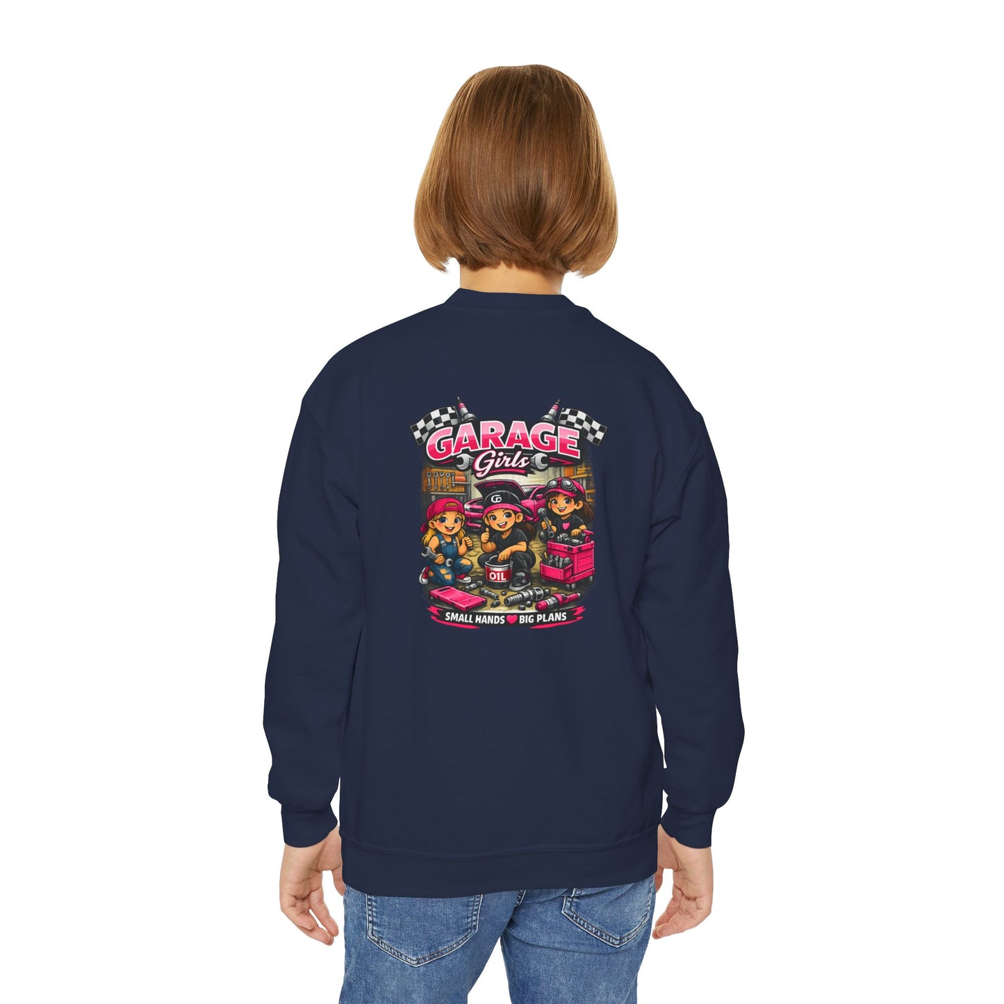Youth Sweatshirt — 'Garage Girls' Retro Auto Club Crewneck