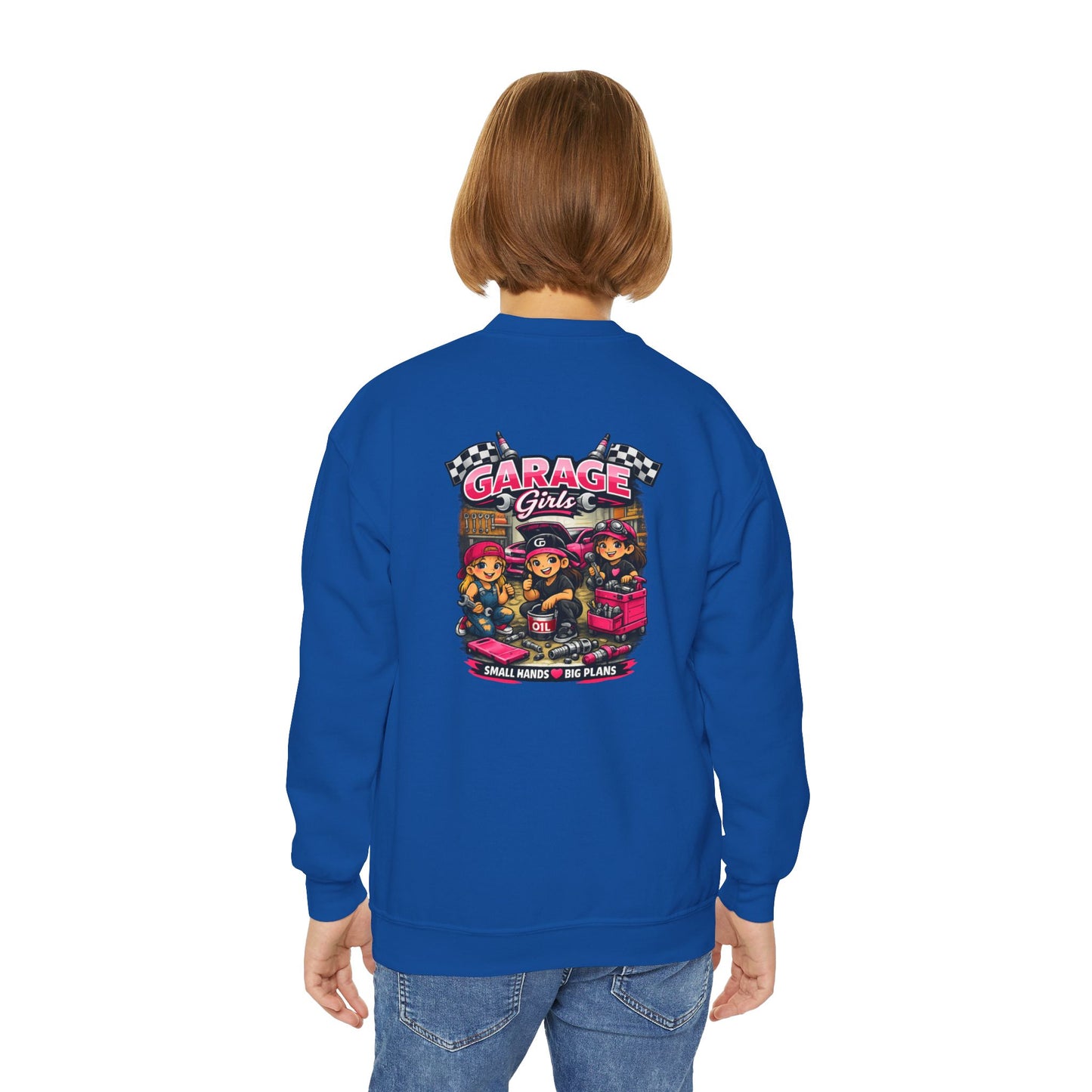 Youth Sweatshirt — 'Garage Girls' Retro Auto Club Crewneck