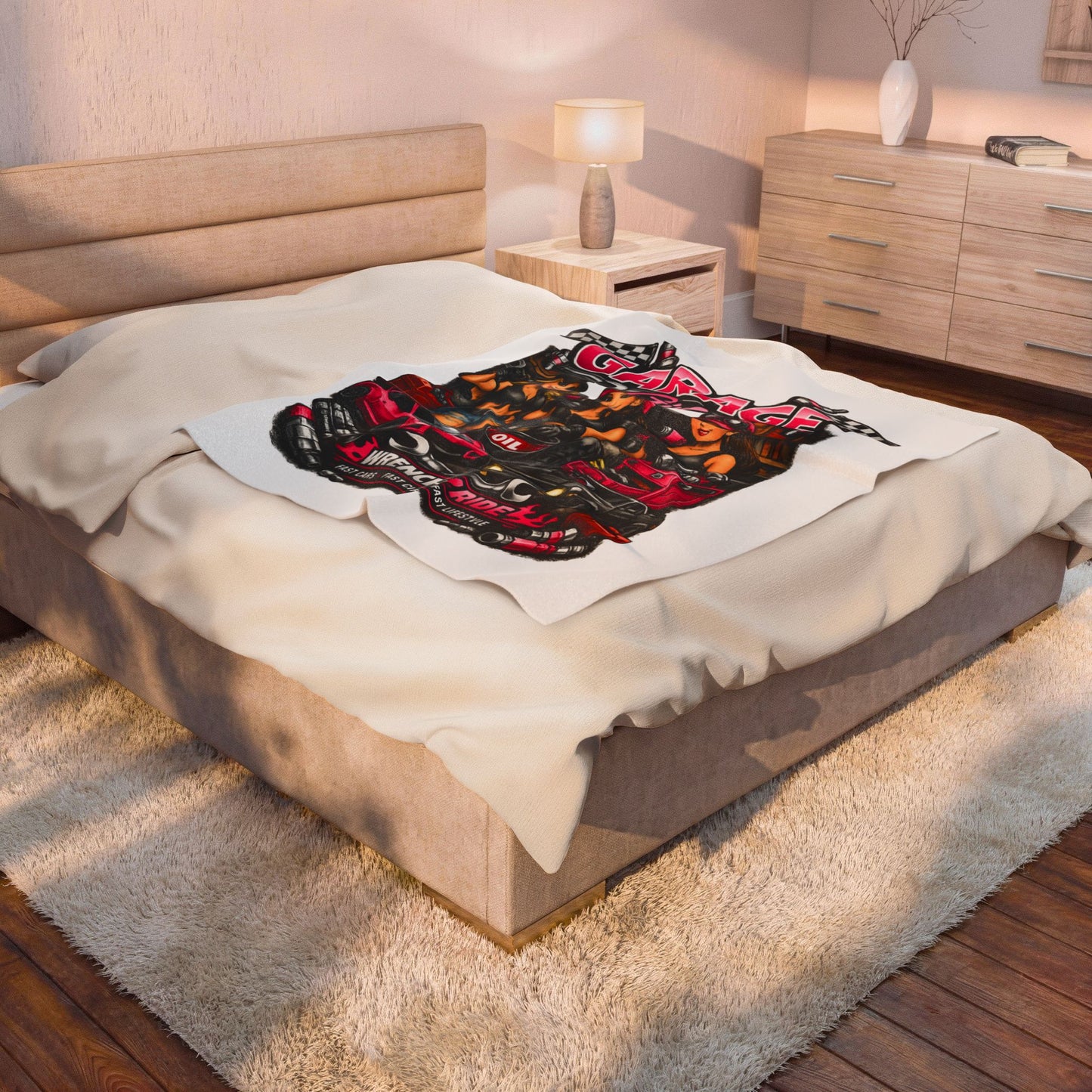 Garage Girls™ Velveteen Plush Blanket — Wrench & Ride Edition