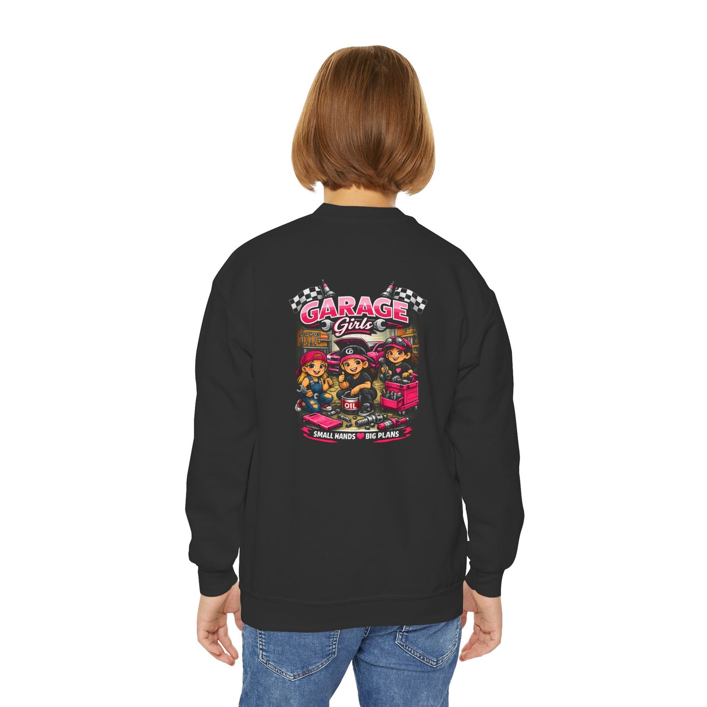 Youth Sweatshirt — 'Garage Girls' Retro Auto Club Crewneck