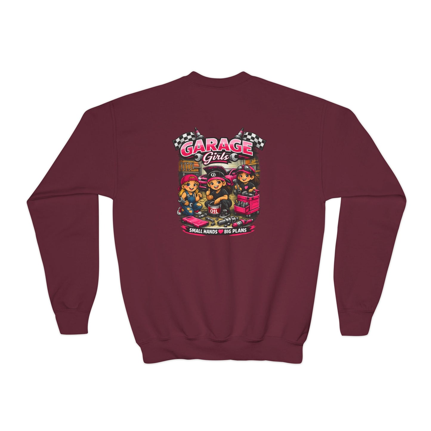 Youth Sweatshirt — 'Garage Girls' Retro Auto Club Crewneck