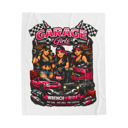 Garage Girls™ Velveteen Plush Blanket — Wrench & Ride Edition