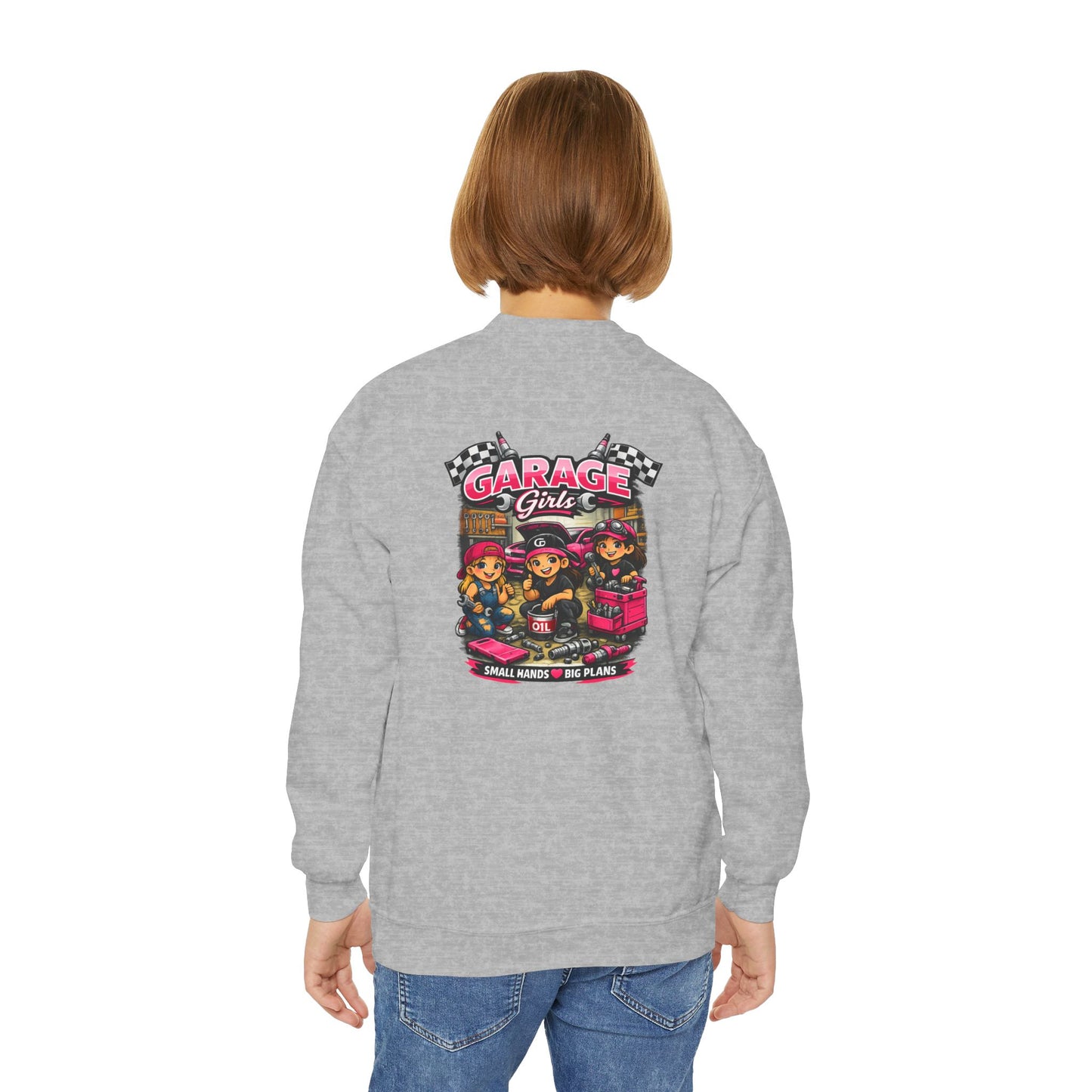 Youth Sweatshirt — 'Garage Girls' Retro Auto Club Crewneck